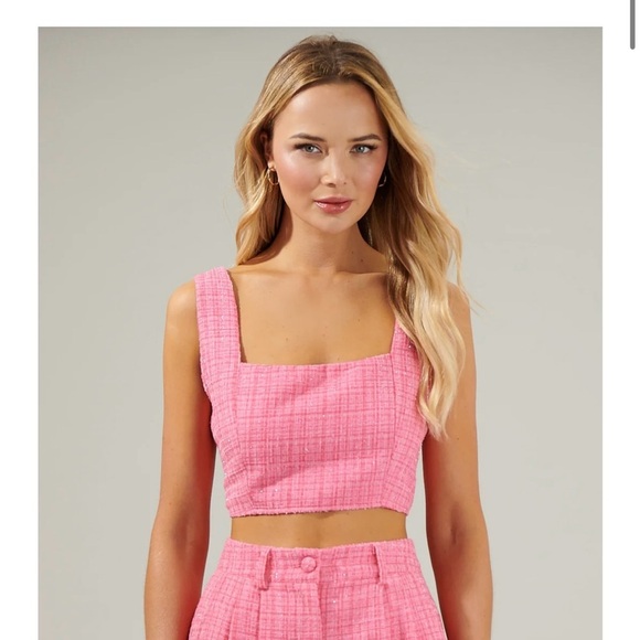 Sugarlips Tops - Sugarlips Adriella Pink Tweed Crop Top- Large